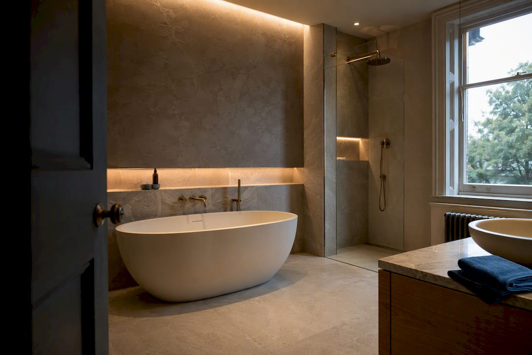 Warm modern bathroom showing 2026 design trends
