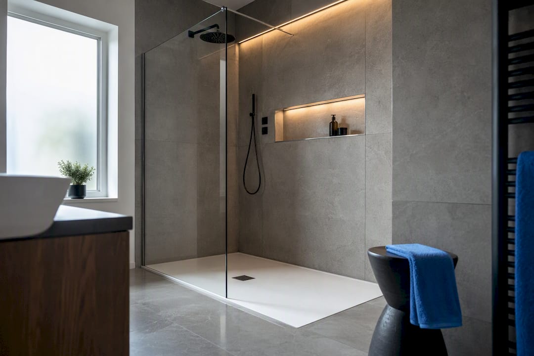 Modern walk-in shower installation in Cardiff bathroom