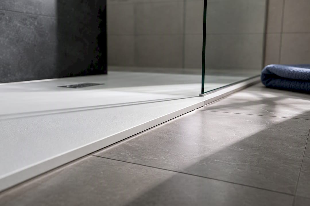 Low-profile shower tray with shallow step