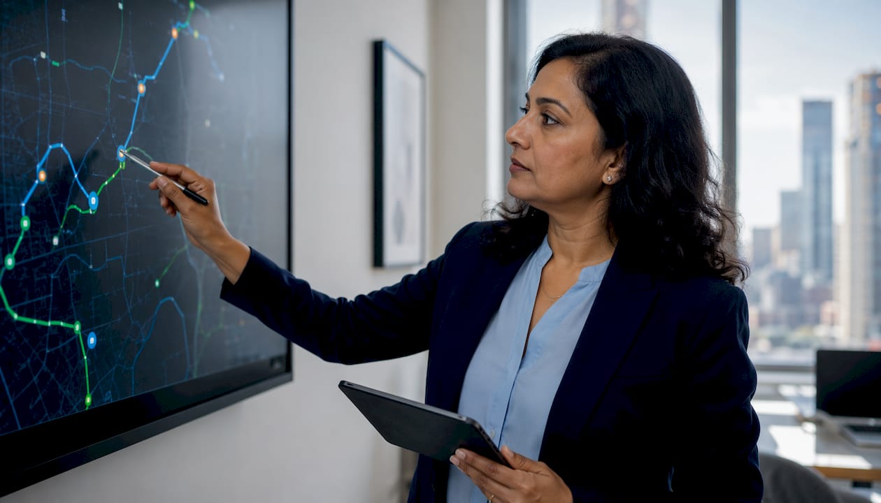 Planner marking routes on paper maps