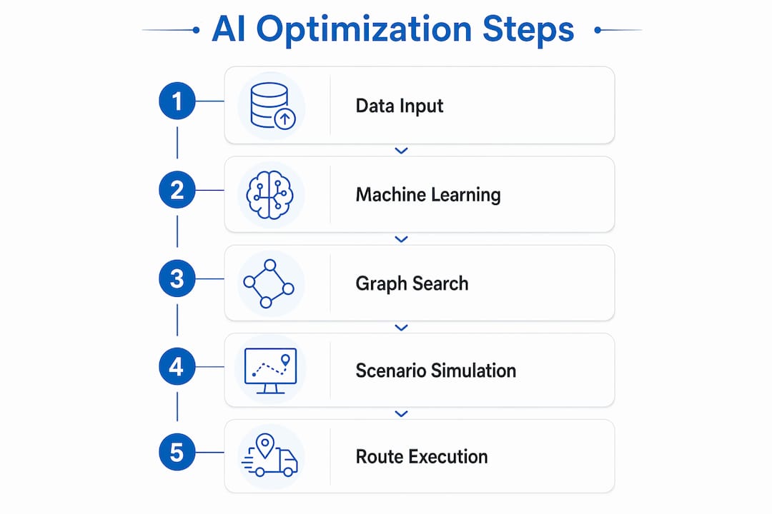 Infographic outlining steps of AI route optimization
