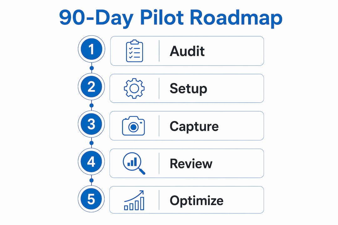 Infographic showing 90-day pilot roadmap steps