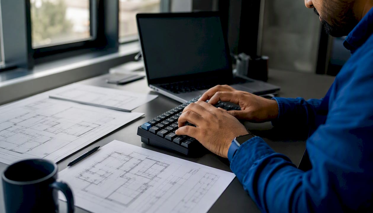 Engineer typing on keyboard close-up