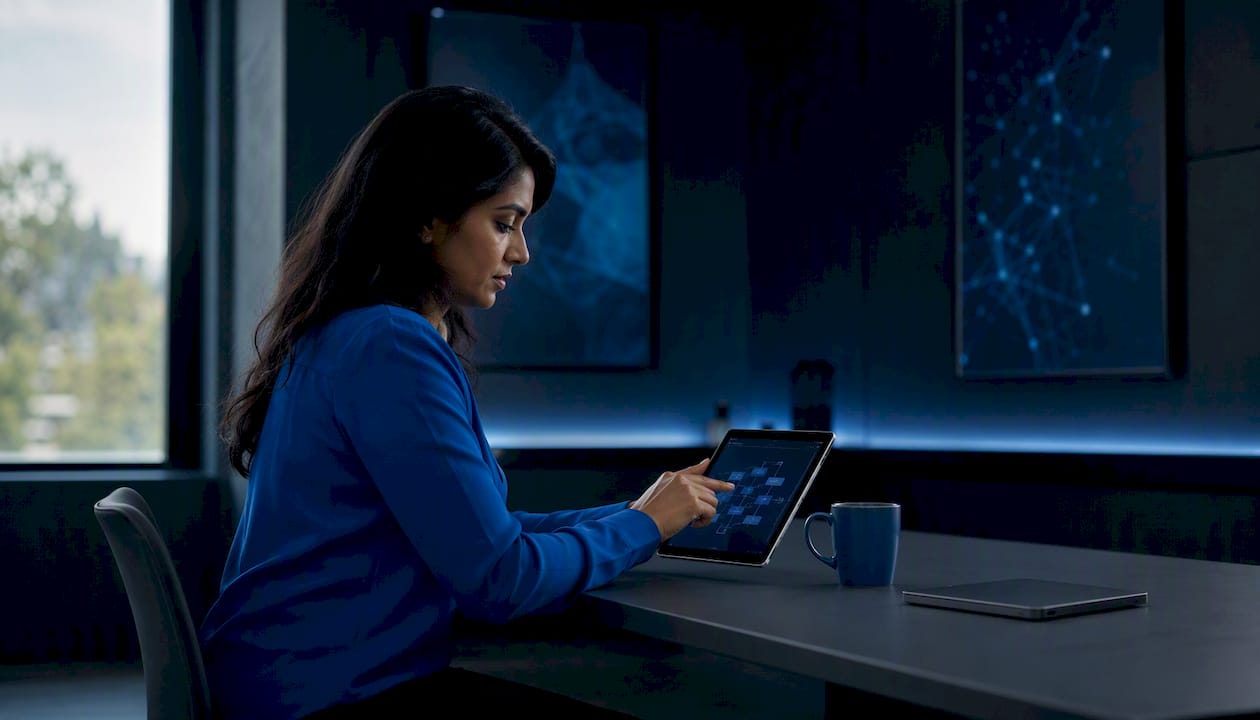 Hands interacting with cloud infrastructure tablet