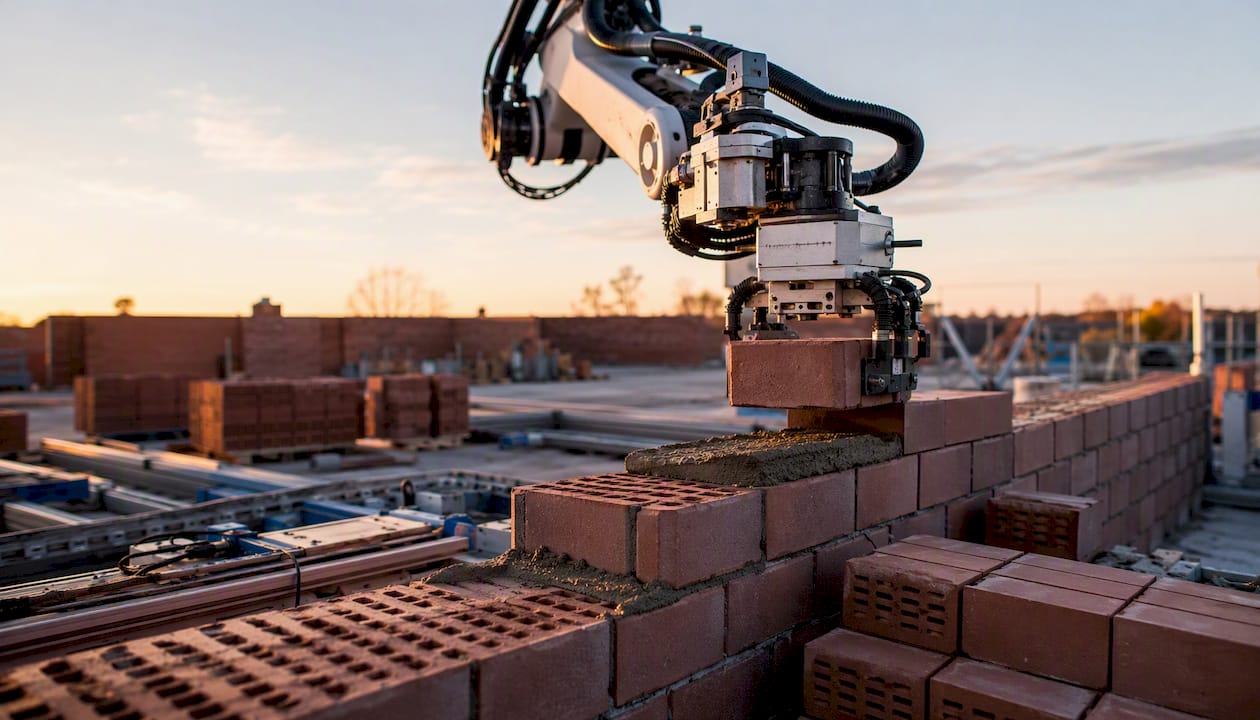 Robotic arm laying bricks