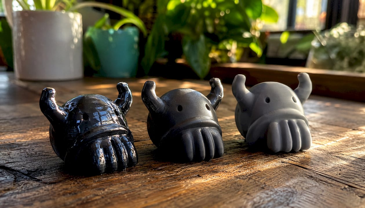 Comparison of gloss satin matte finishes on 3D props