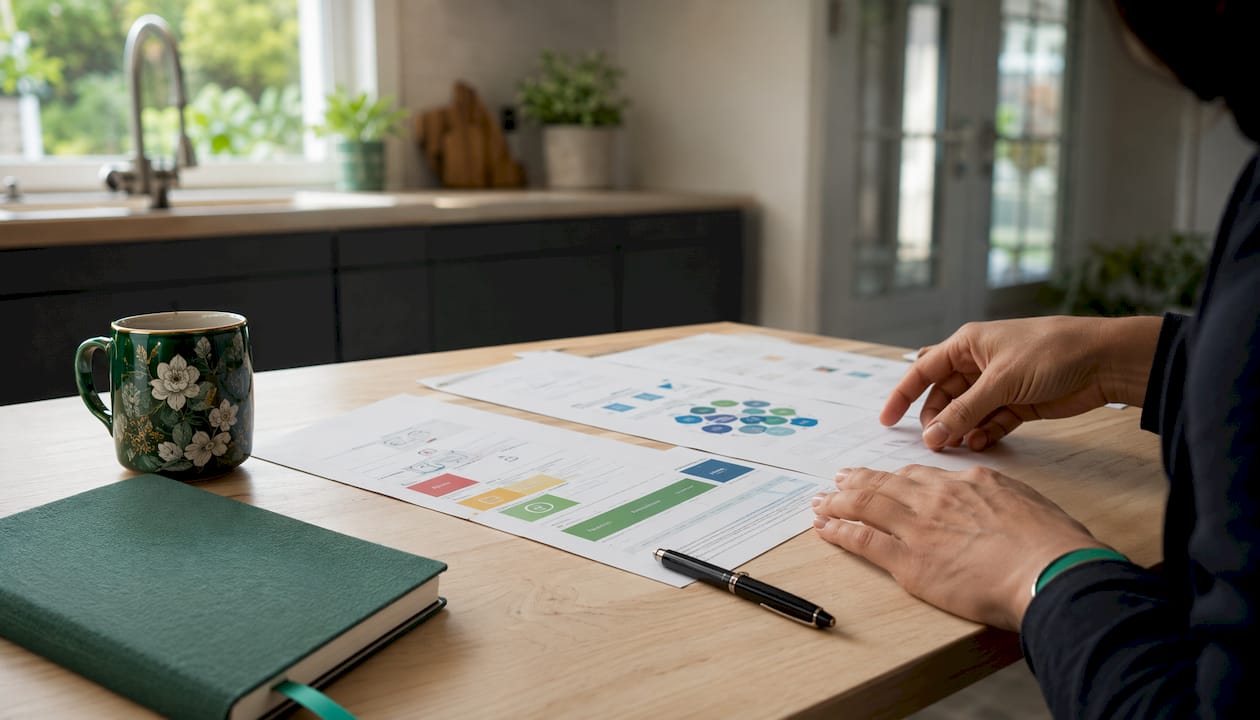 Hands sorting UK AI governance risk documents