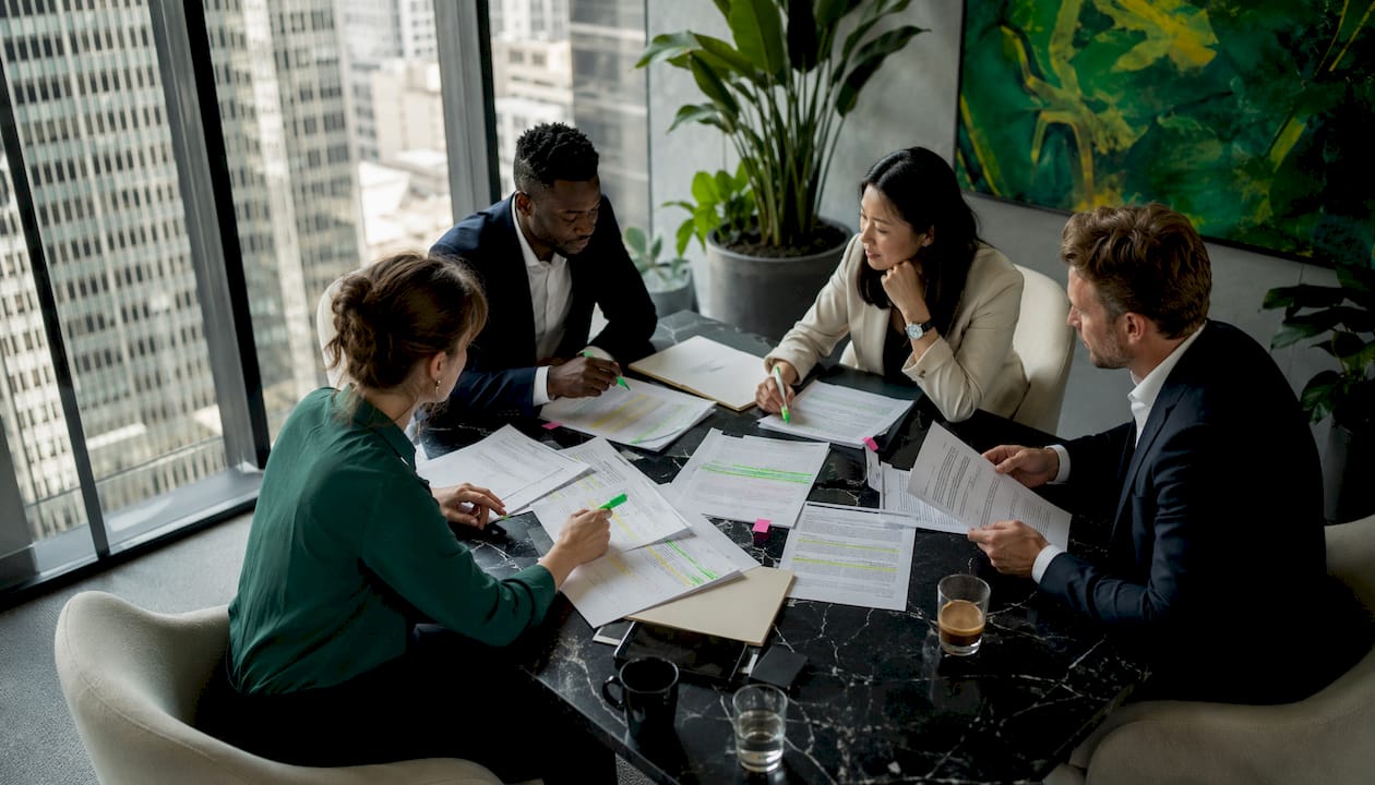 Team reviewing UK AI governance documents