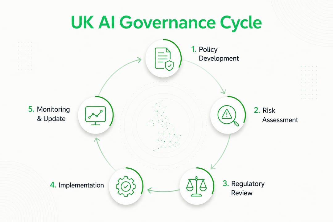 Infographic showing UK AI governance process steps