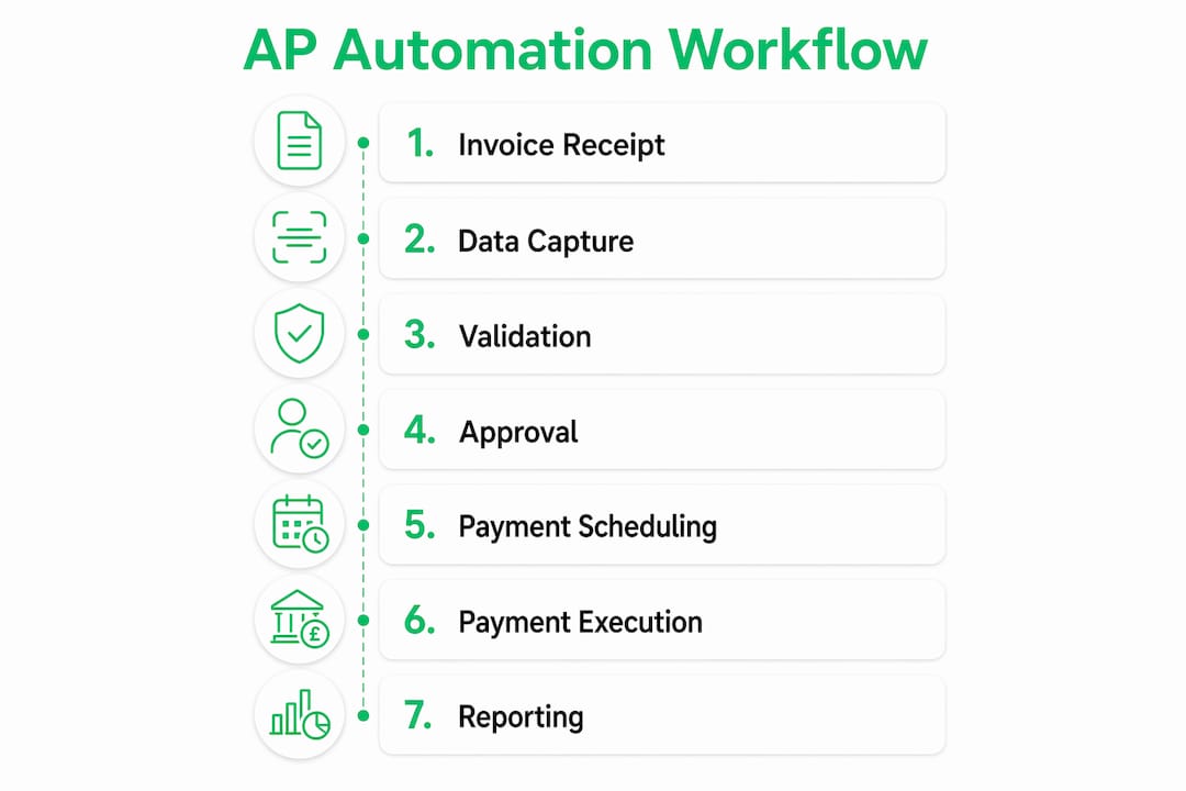 Infographic showing accounts payable automation workflow steps