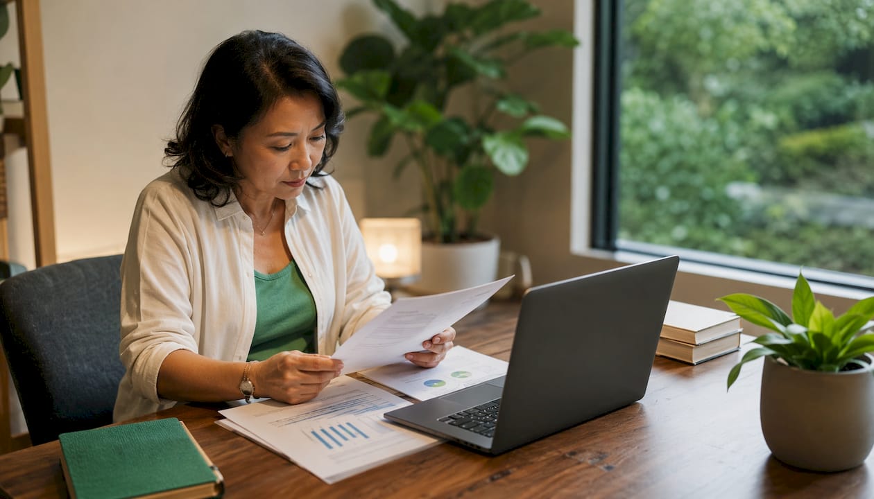 Finance professional at desk with AP automation displays