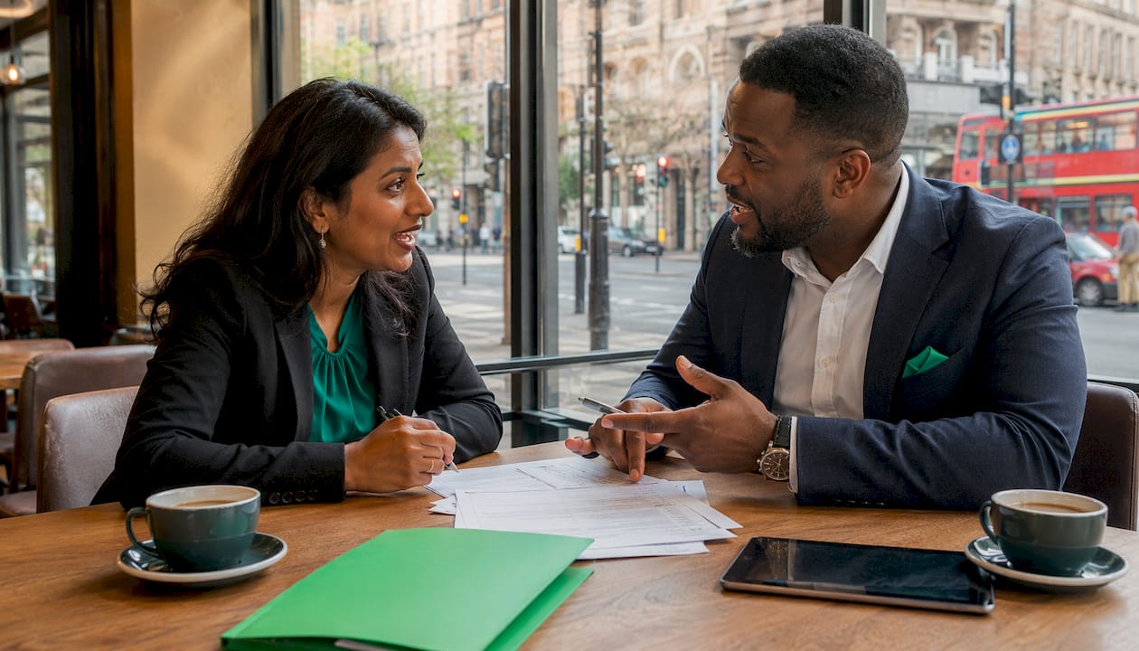 Two insurance professionals discussing claims data