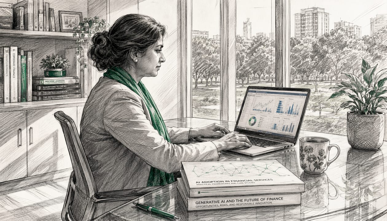 Woman working on AI adoption in financial office