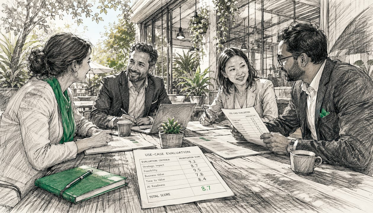 Team evaluating AI use cases in meeting