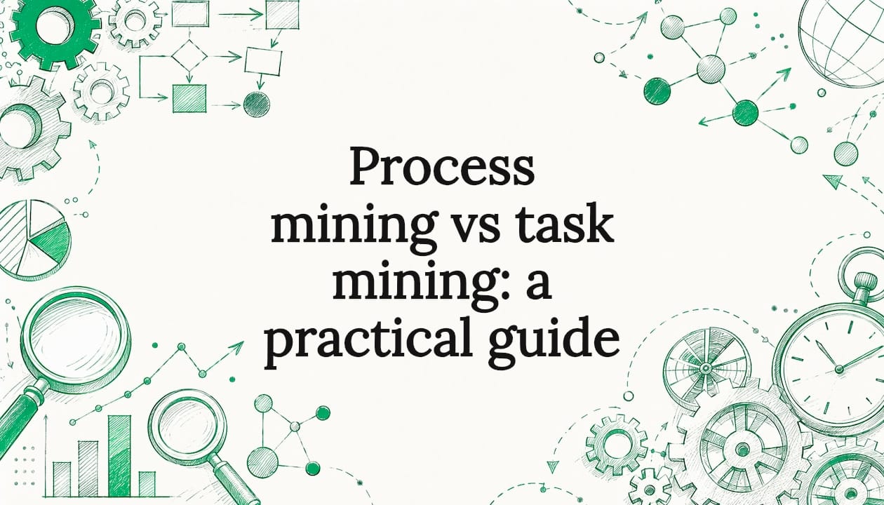 Decorative illustrated title card with process and task mining icons