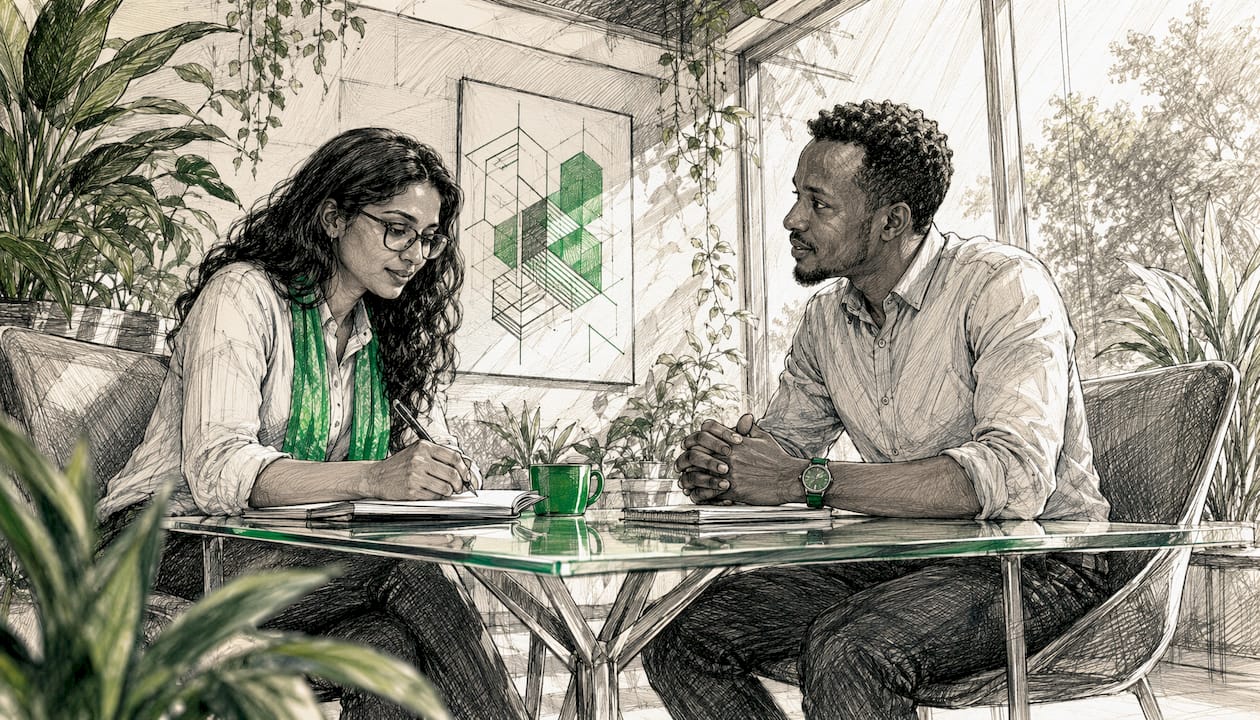 Two professionals in privacy task mining briefing
