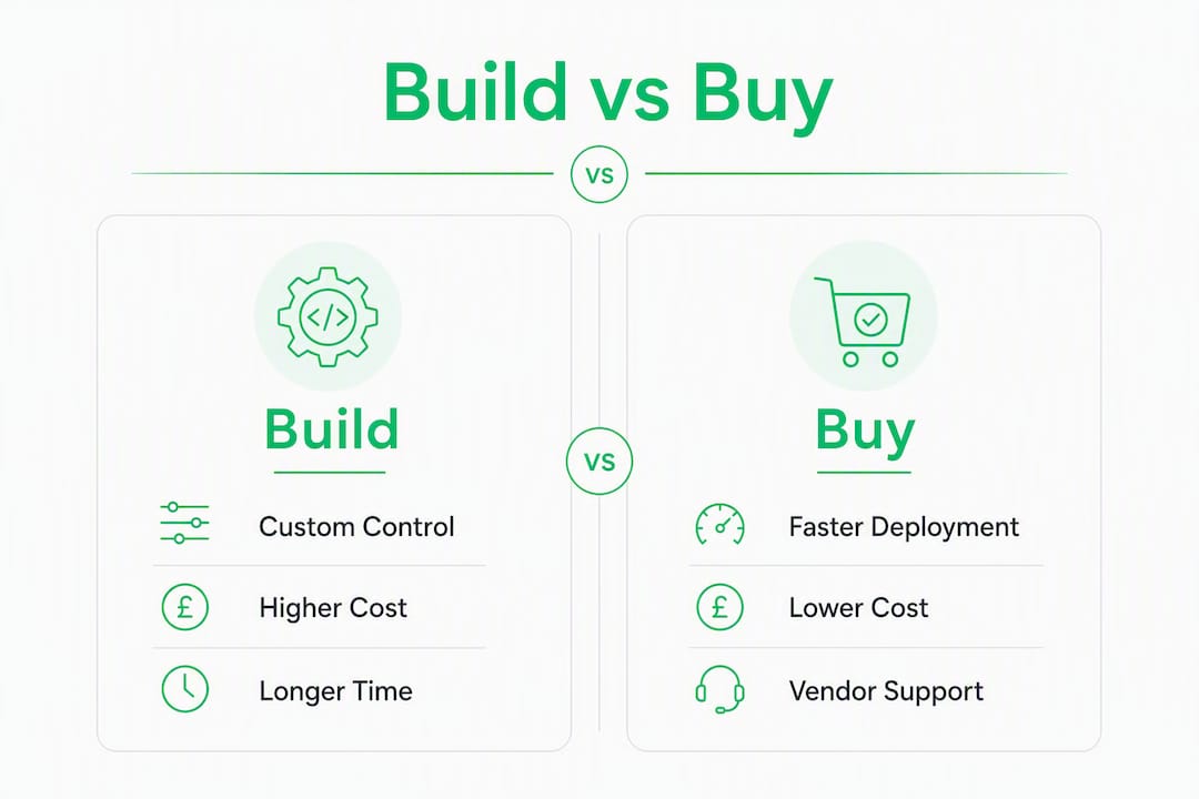 Infographic comparing build and buy AI decision options