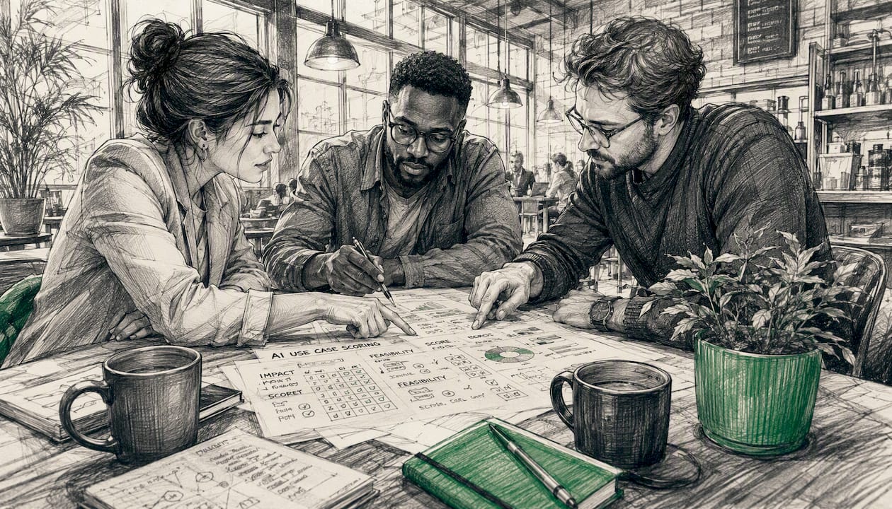 Team scoring AI use cases in conference room