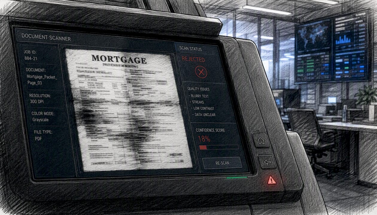 Blurred mortgage document scan on digital scanner