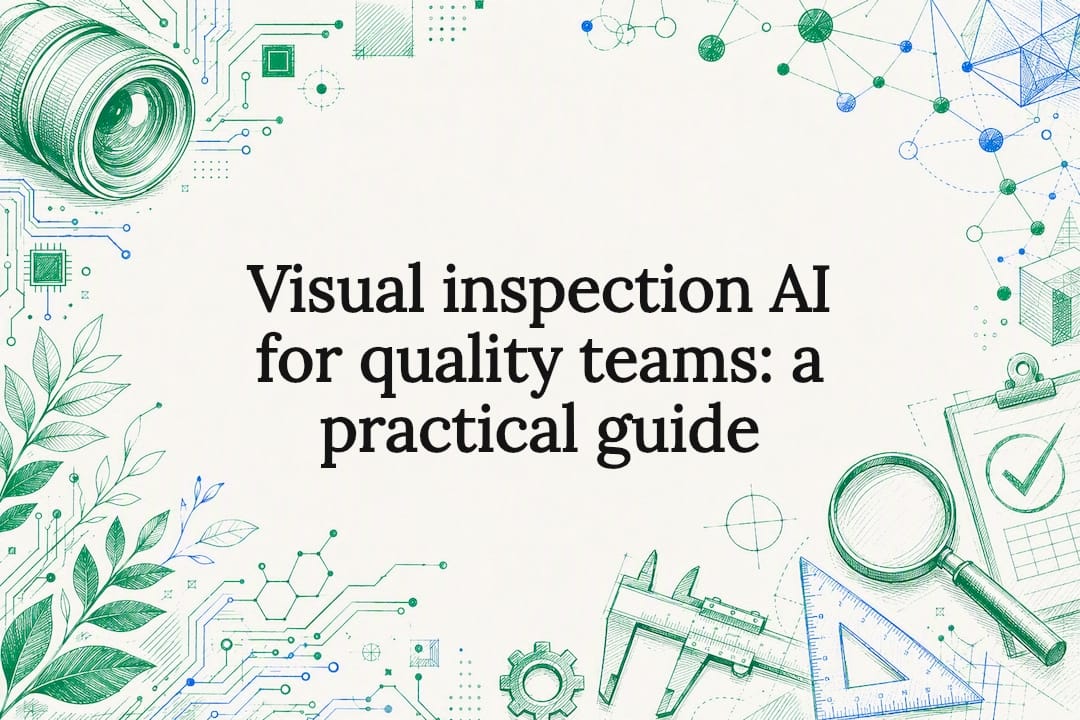 Decorative title card illustration for article on visual inspection AI