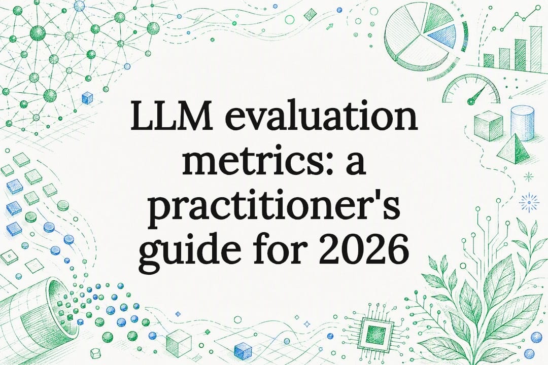 Decorative title card illustration for AI evaluation metrics article