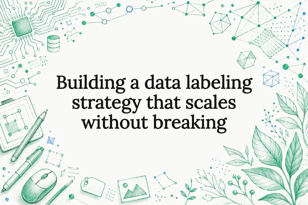 Decorative title card illustration for data labeling strategy article