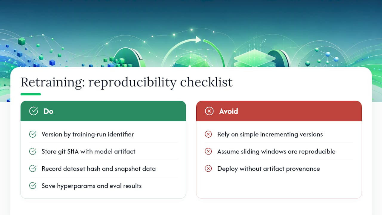 Impact of retraining on model reproducibility and versioning — overview diagram