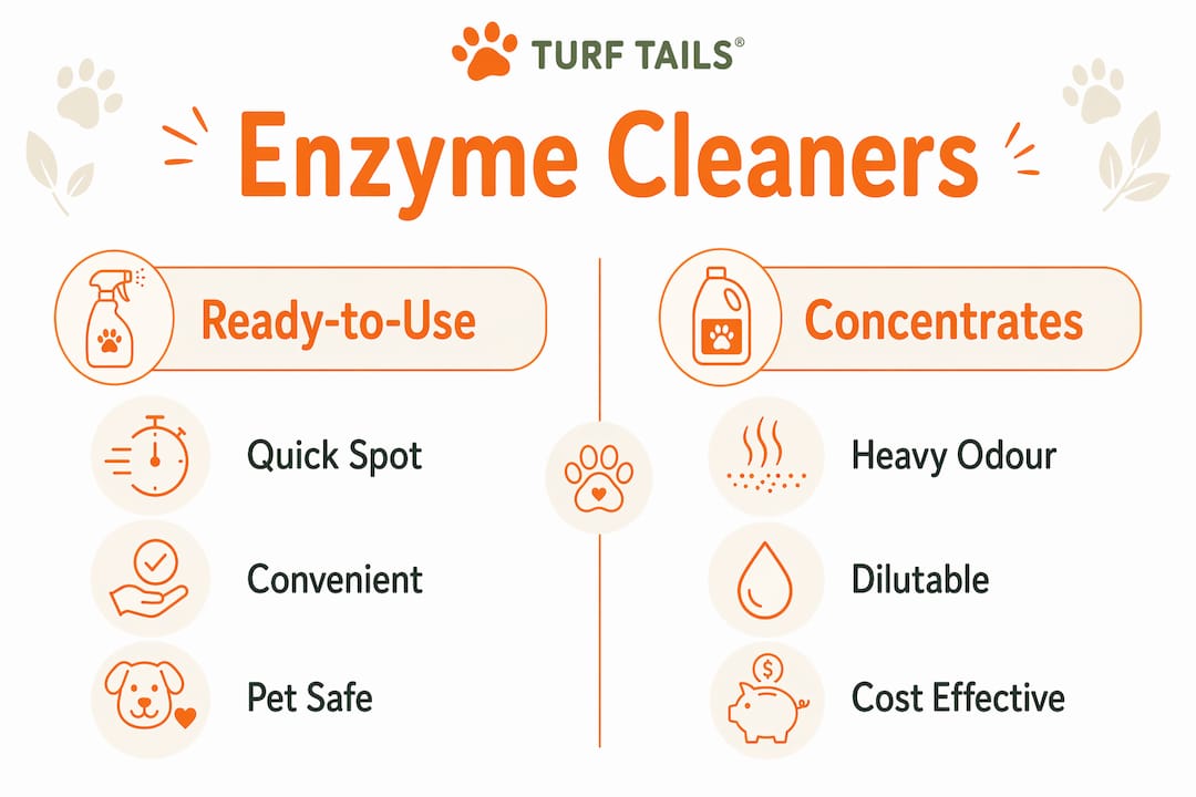 Infographic comparing enzyme cleaner types for artificial grass