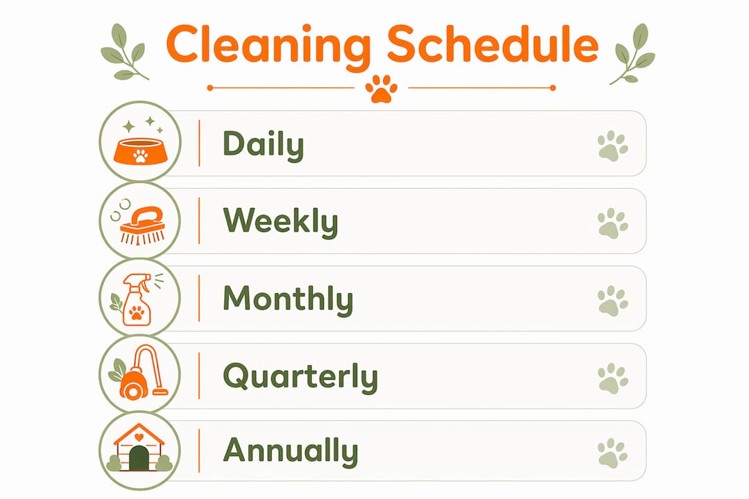 Infographic outlining artificial grass cleaning schedule