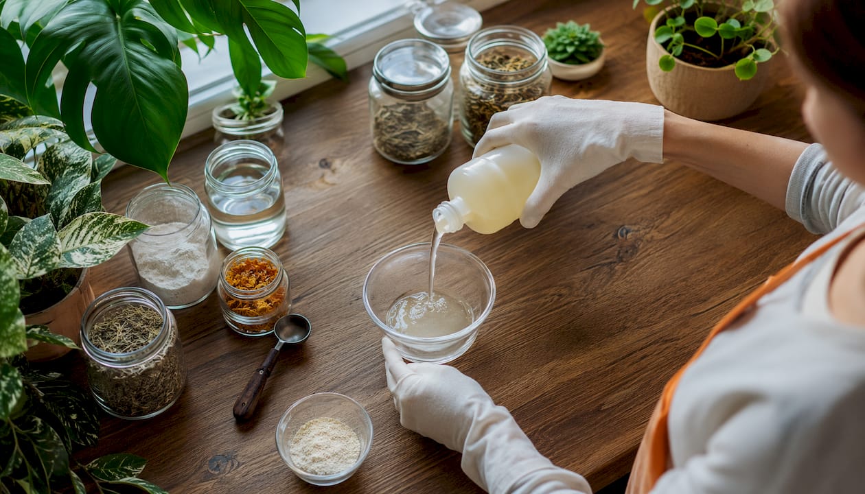 Scientist pouring enzyme cleaner in lab