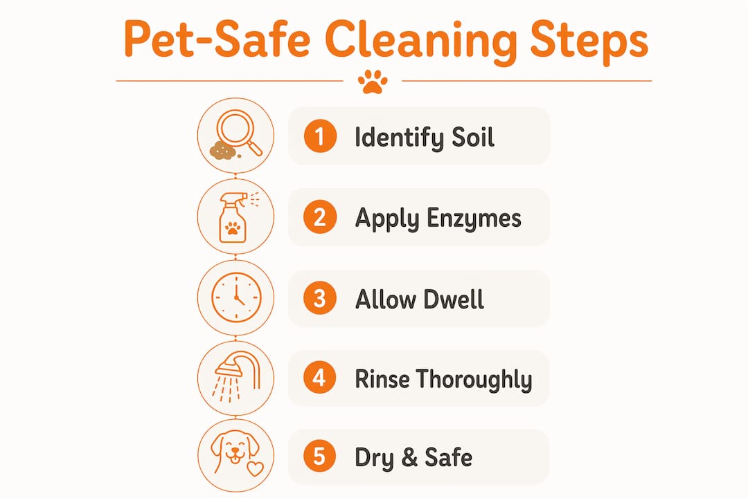 Infographic showing pet safe cleaning process steps