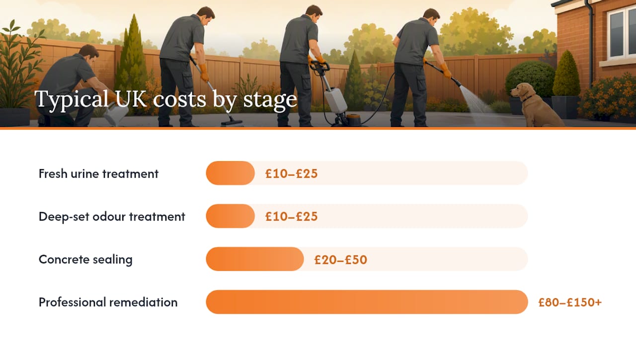 Timeline and cost chart for dog urine concrete cleaning UK
