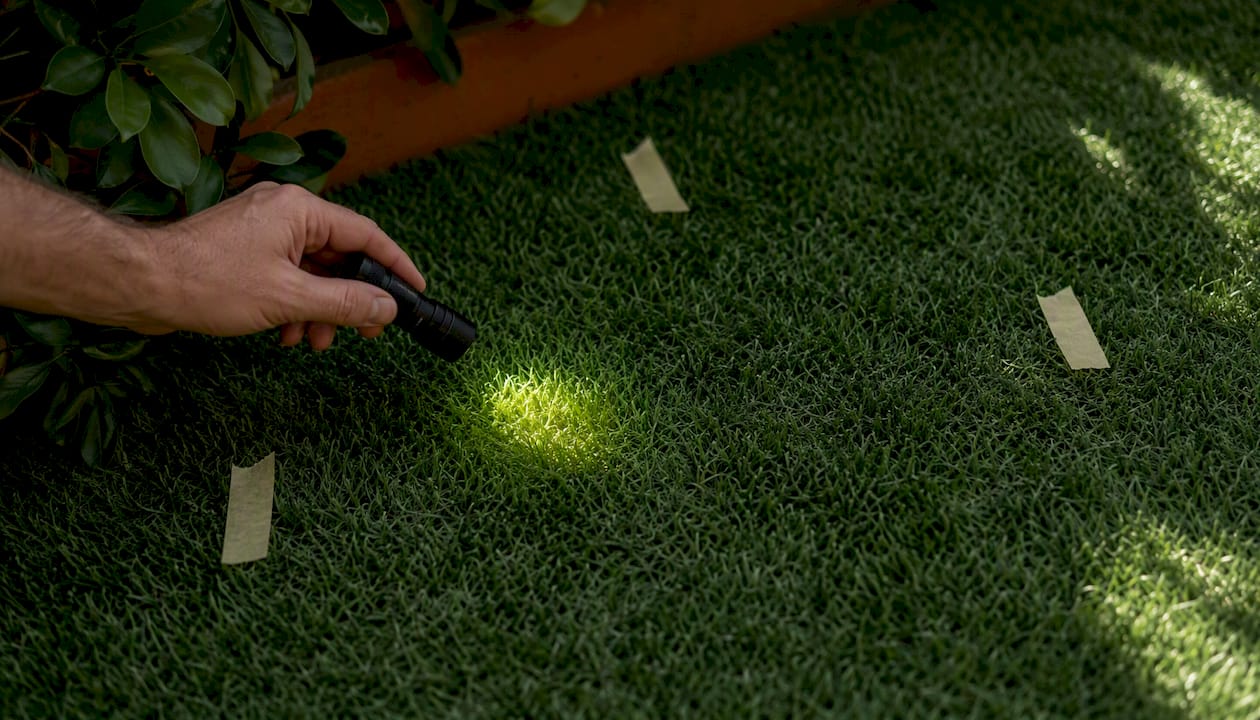 UV torch revealing urine stains on carpet