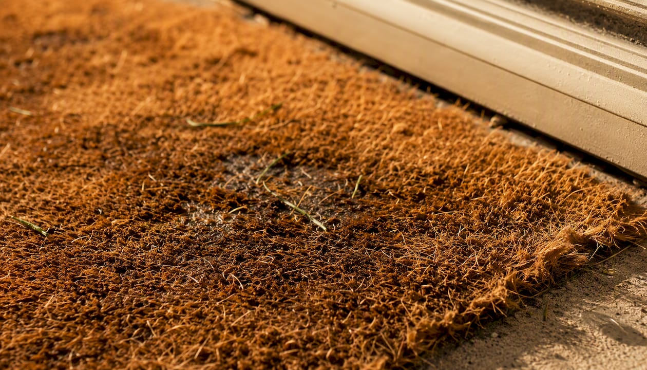 Coir doormat fibres close-up