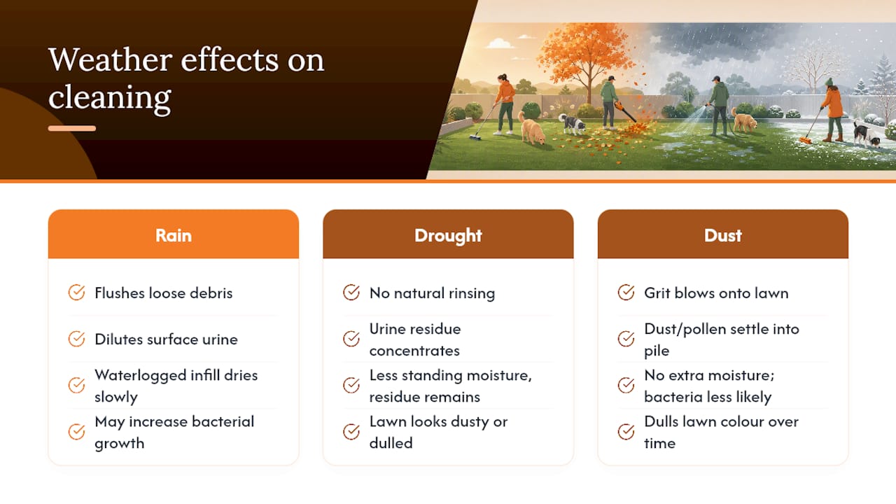 Diagram showing rain, drought and dust effects on cleaning schedule