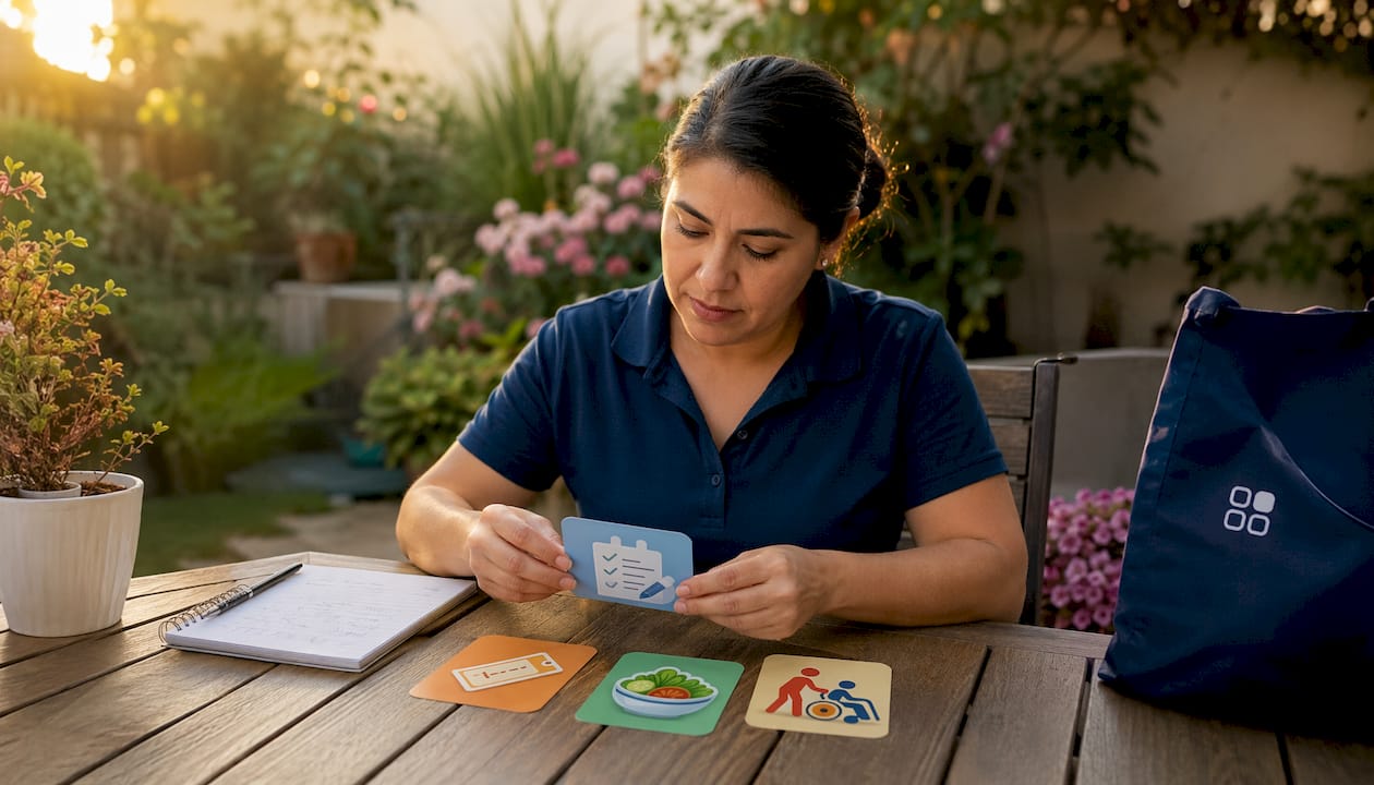Facility manager organizing priority cards