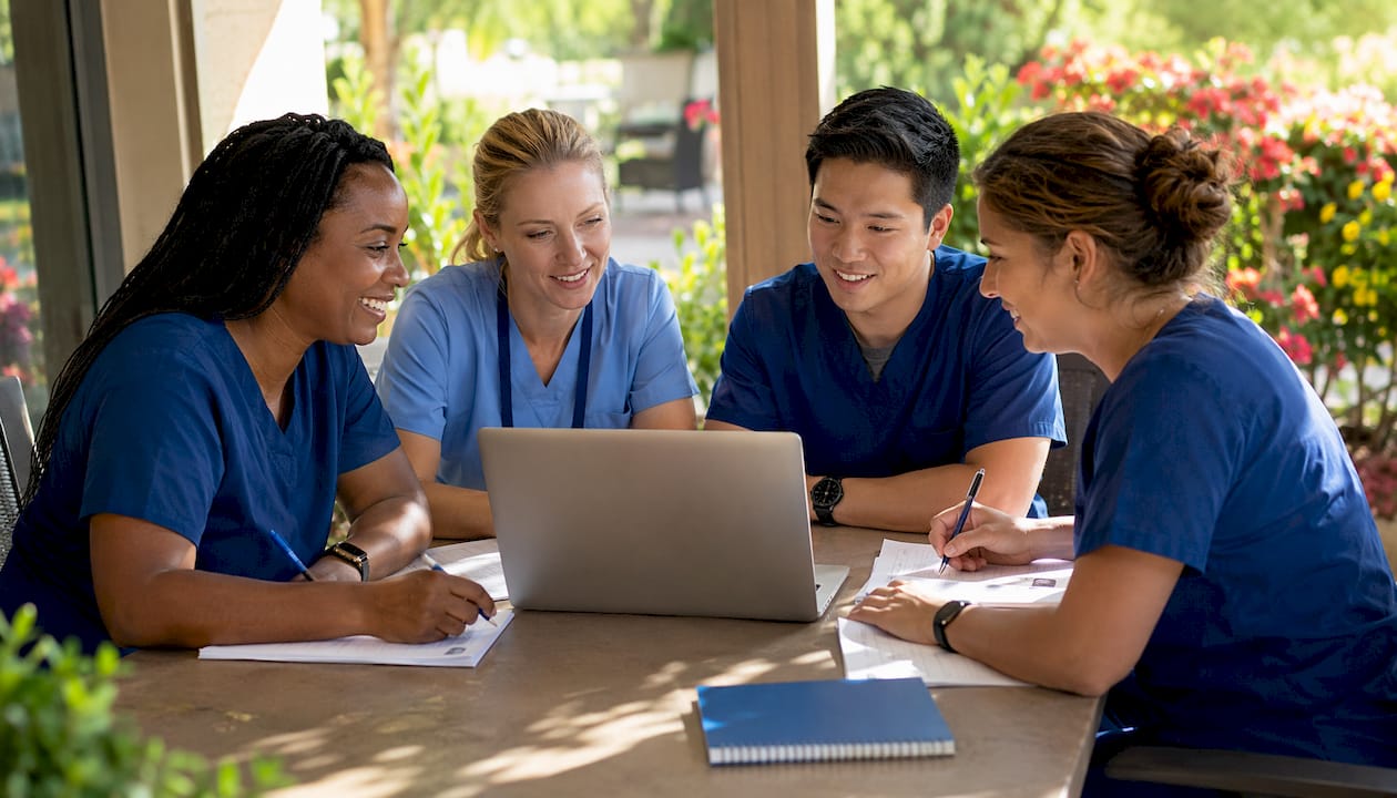 Group of nurses in scheduling software training session