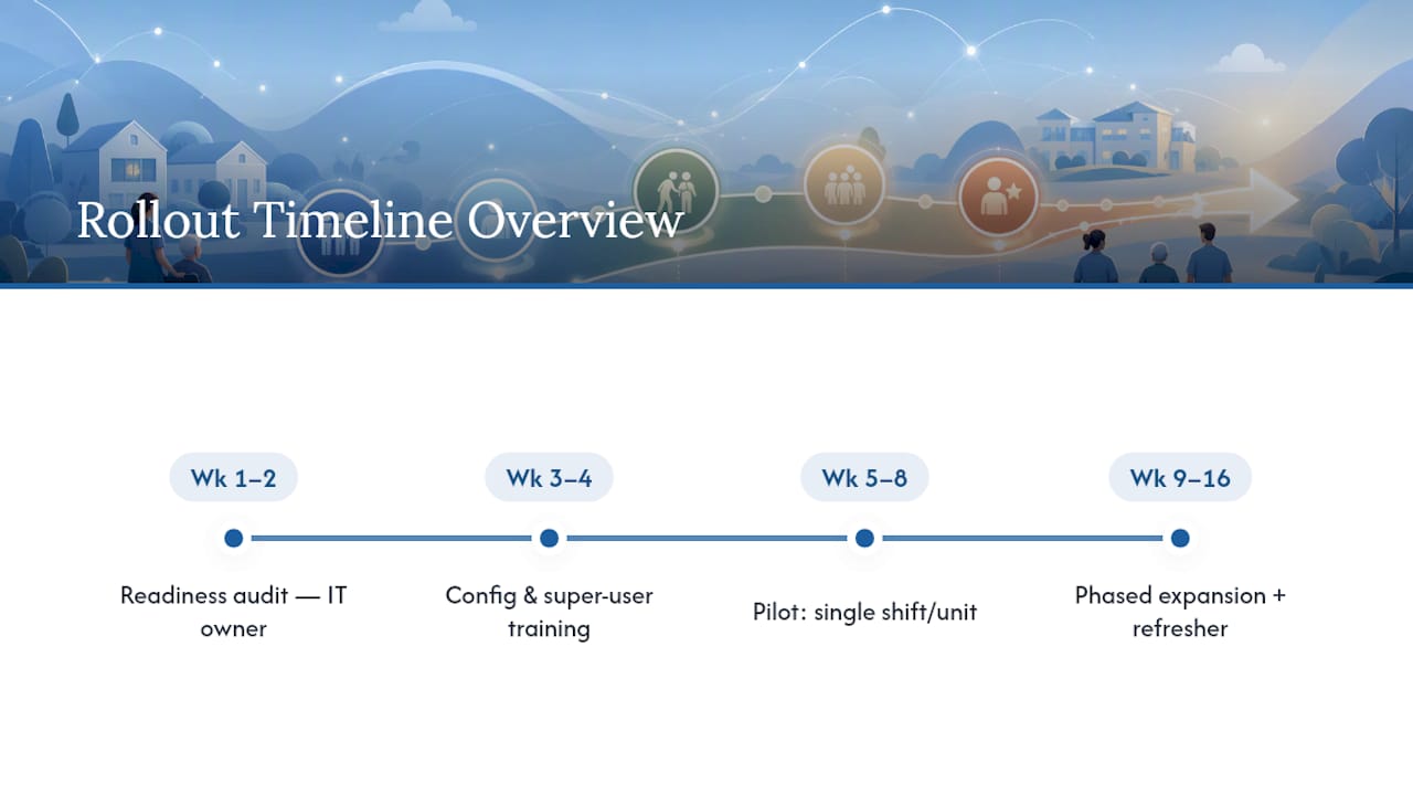Four-phase mobile checklist rollout timeline