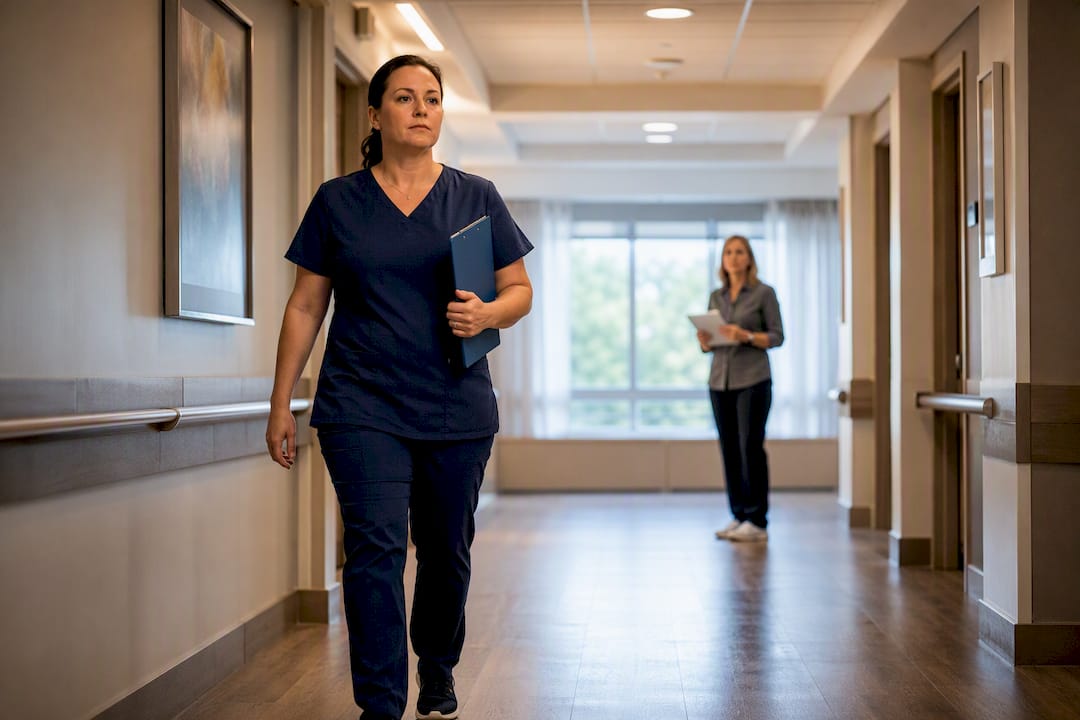 Nursing home staff conducting emergency drill