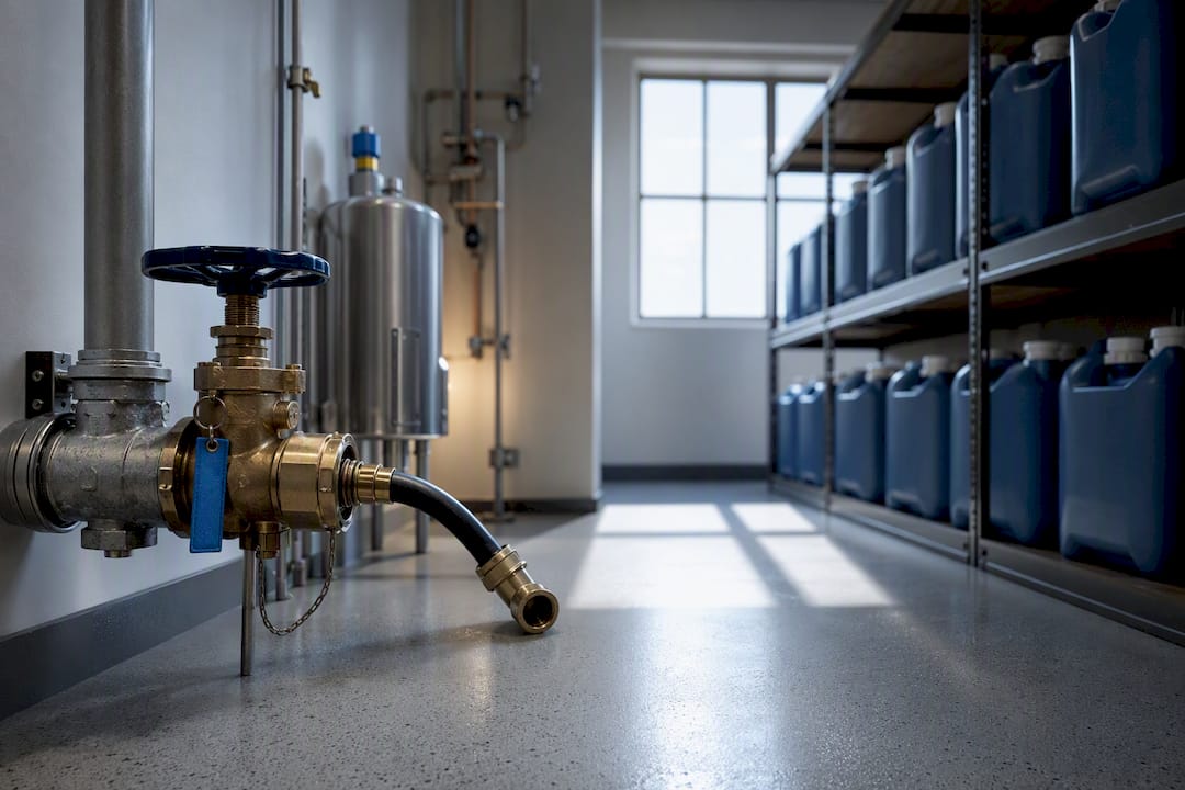 Emergency water equipment in care facility utility room