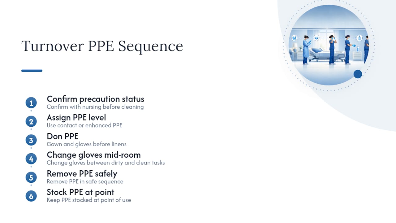 PPE sequence for room turnover cleaning