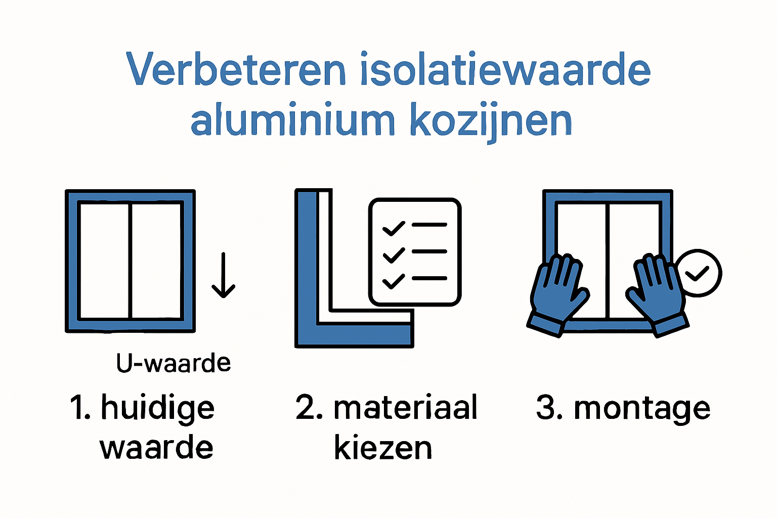 Infographic showing 5 steps isolatiewaarde aluminium kozijnen