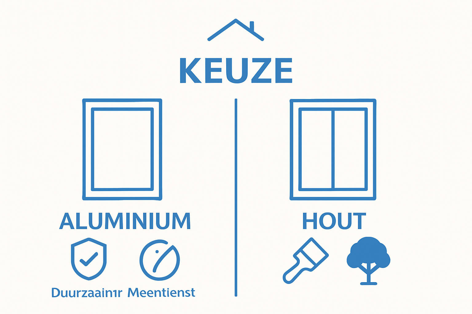 Visual comparison between aluminium and wooden kozijnen using simple icons