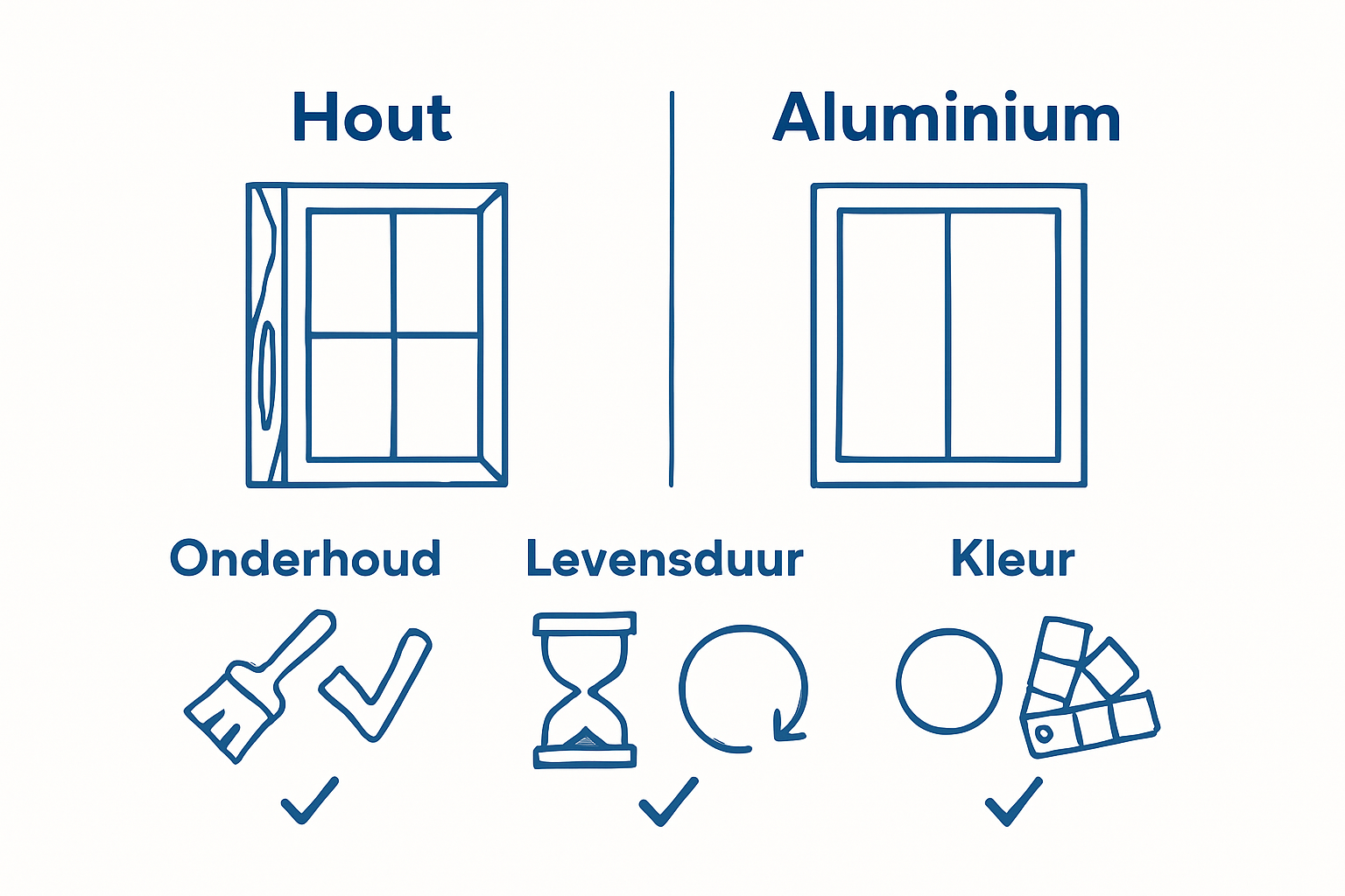Vergelijking onderhoud, levensduur en kleurmogelijkheden aluminium versus houten kozijnen
