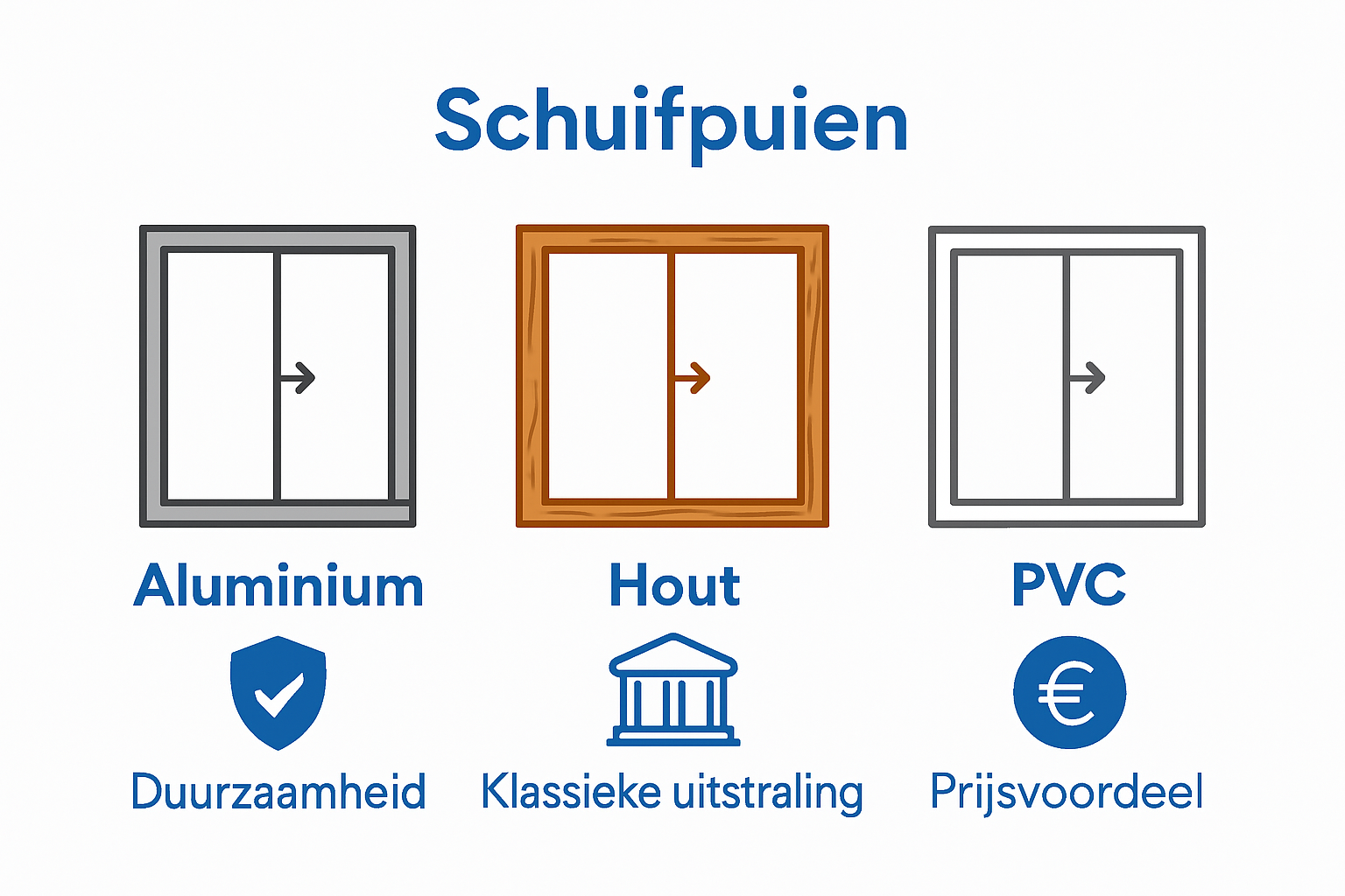 Infographic met drie soorten schuifpuien naast elkaar