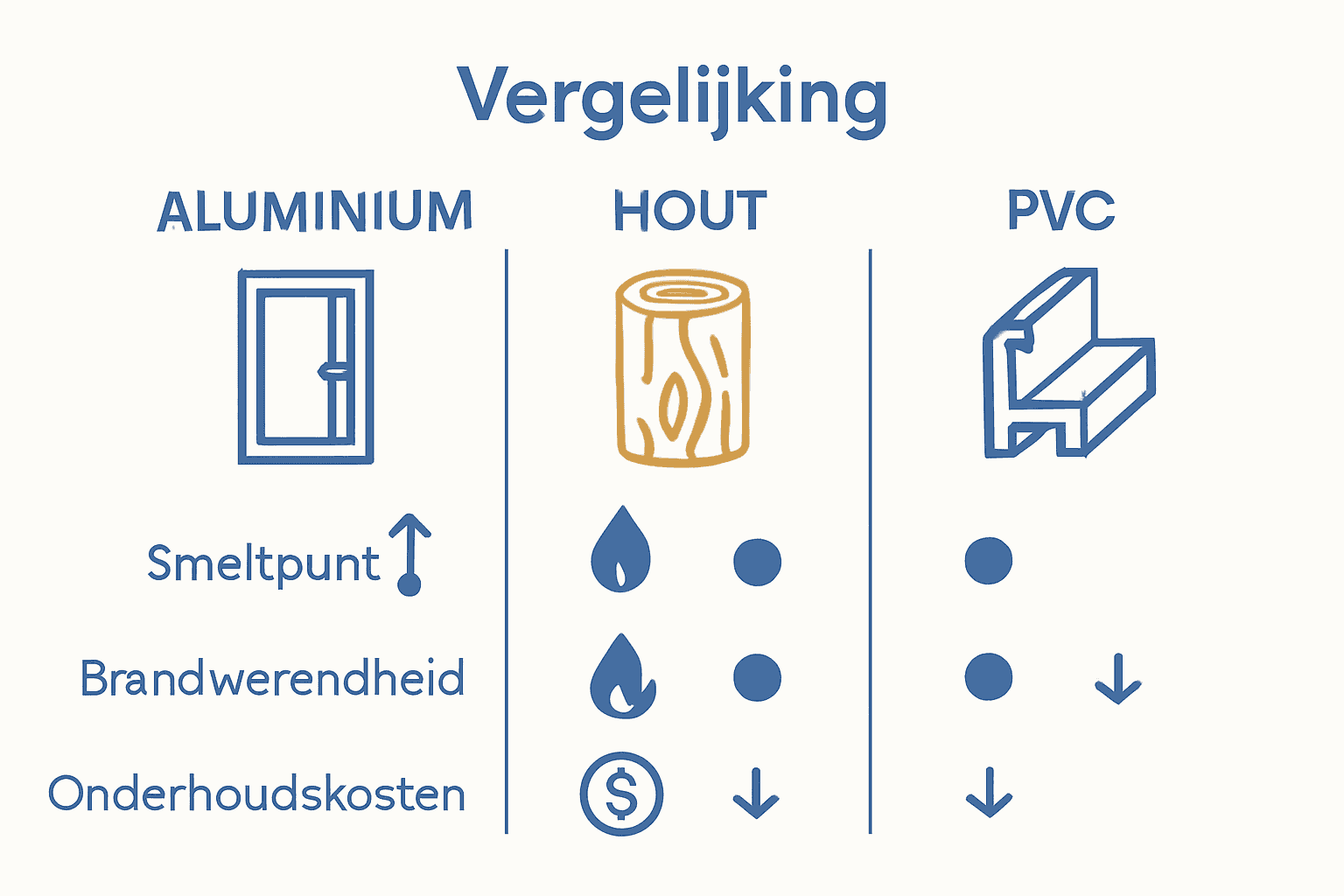 Infographic over brandveiligheid aluminium kozijnen versus hout en PVC