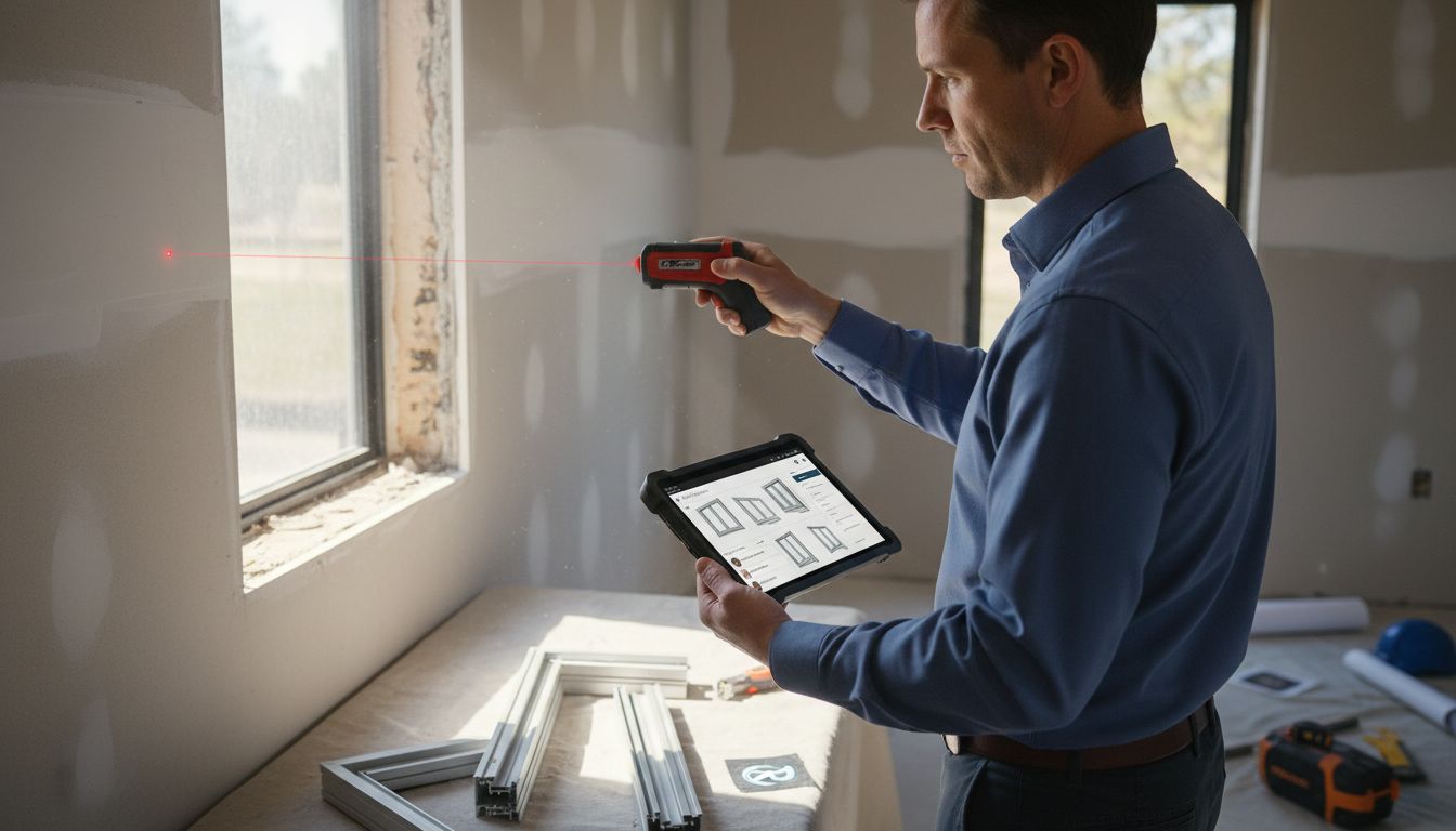 Person measuring window opening for new frames