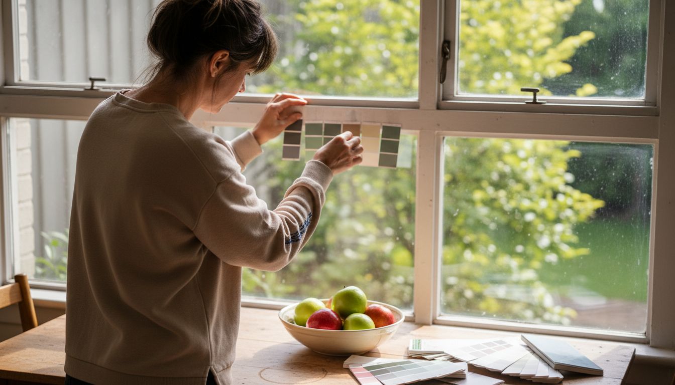Woman tests sample colors in sunlight