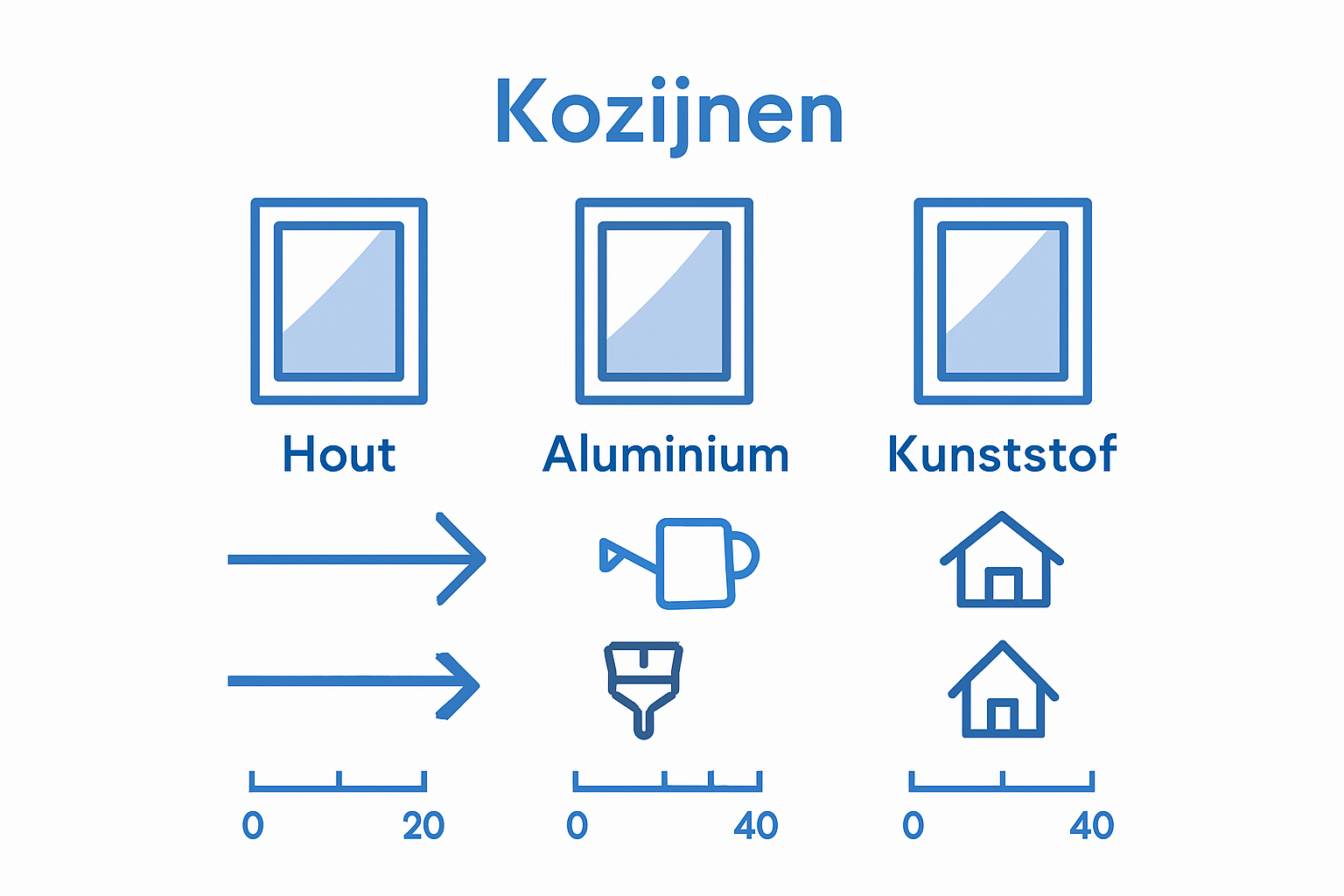 Infographic comparing wood, aluminium, plastic kozijnen