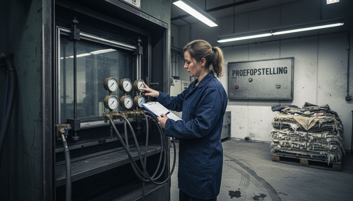 Een laborant controleert de kwaliteit van kozijnen.